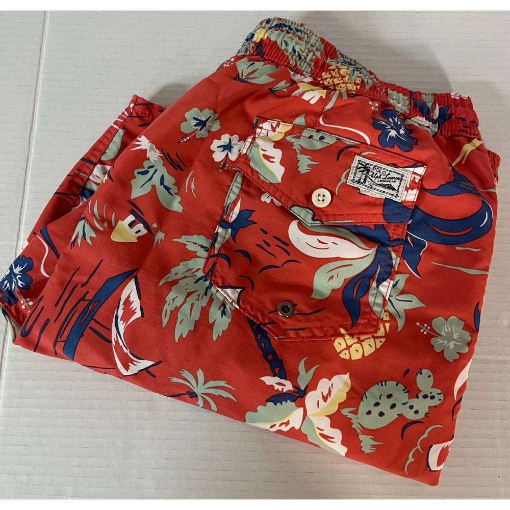 Polo Ralph Lauren Swim Trunks Men's XL Red Tropical Island Print Shorts - Picture 8 of 8
